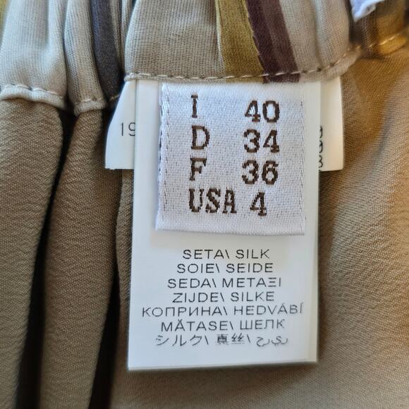 Brunello Cucinelli Striped Silk Organza Long Skirt Womens 4 Gold Burgundy Luxury - Picture 8 of 14